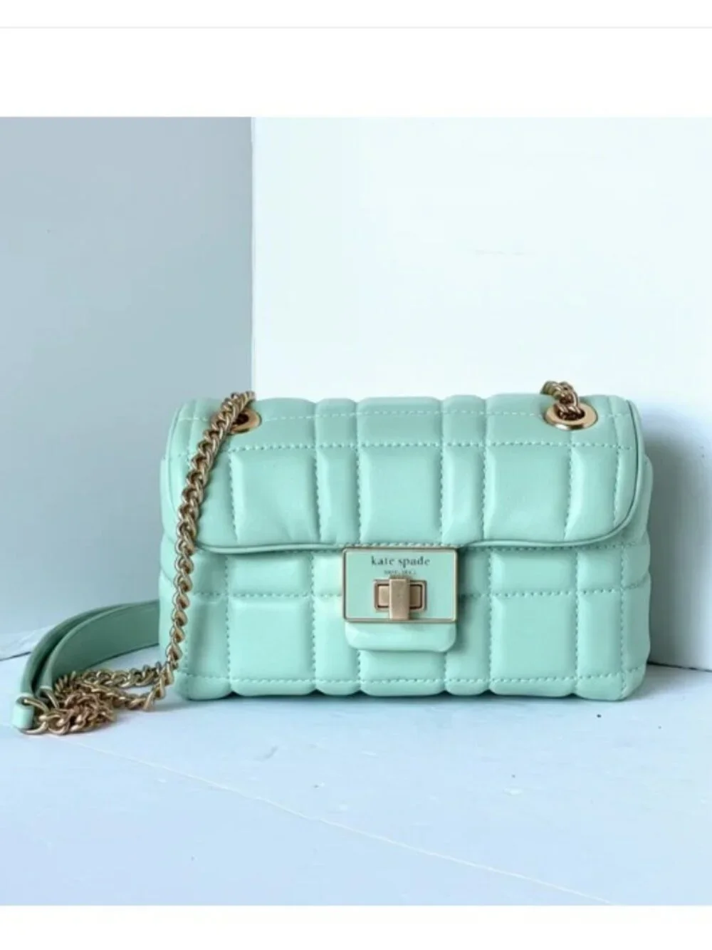 Kate Spade Evelyn Small Quilted Leather Chain Shoulder Bag Pistachio